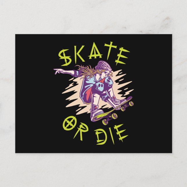 Carte Postale Skate ou die Skateboarder Girl (Devant)