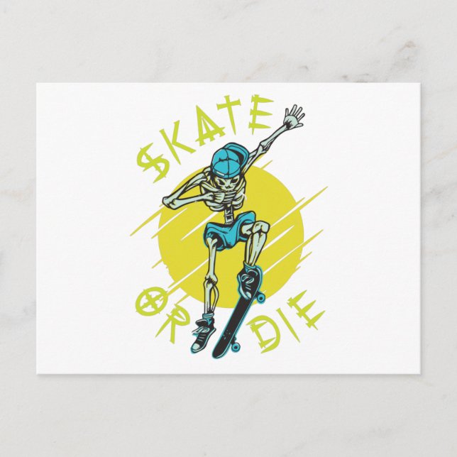 Carte Postale Skate ou die Skeleton Skateboarder (Devant)