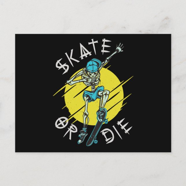 Carte Postale Skate ou die Skeleton Skateboarder (Devant)