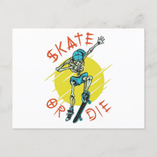Carte Postale Skate ou die Skeleton Skateboarder