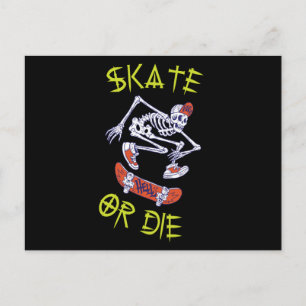 Carte Postale Skate ou die Skeleton Skateboarder