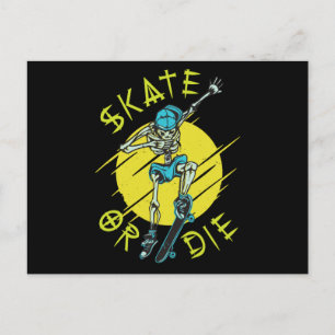 Carte Postale Skate ou die Skeleton Skateboarder