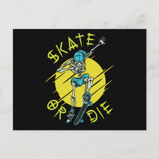 Carte Postale Skate ou die Skeleton Skateboarder (Devant)