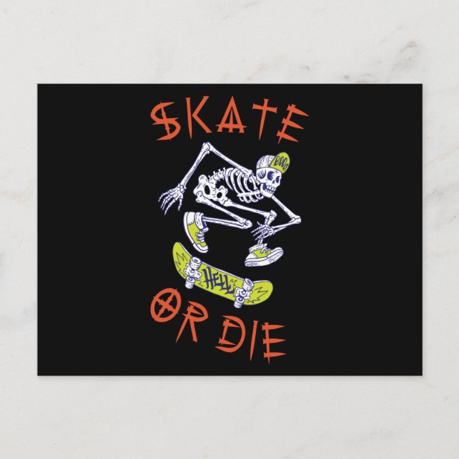 Carte Postale Skate ou die Skeleton Skateboarder (Devant)