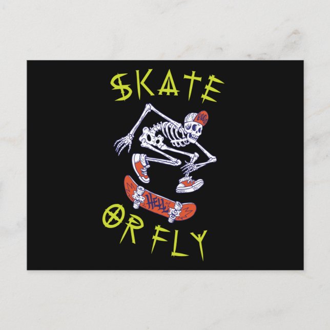Carte Postale Skate ou volez Skeleton Skateboarder (Devant)