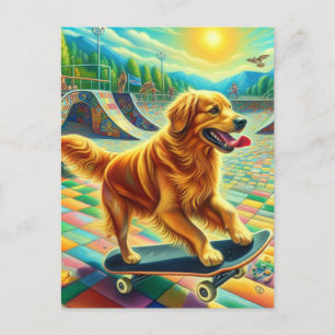Carte Postale Skateboard Adorable Golden Retriever Chien