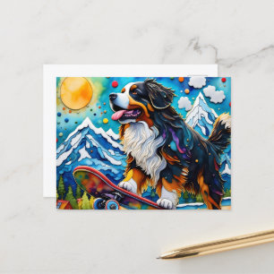 Carte Postale Skateboard Bernese Mountain Dog