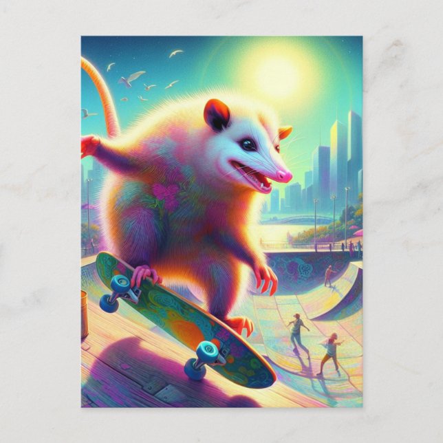 Carte Postale Skateboard Surreal Adorable Opossum (Devant)