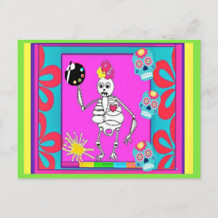 Carte Postale Skeleton Artist, Day of the Dead, Art
