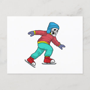 Carte Postale Skeleton au patinage sur glace avec patins sur gla