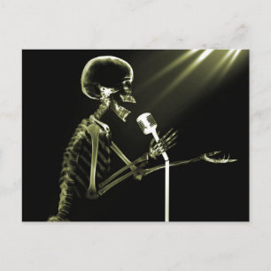 CARTE POSTALE SKELETON DE X RAY CHANTANT SUR RETRO MIC - JAUNE