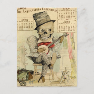 Carte Postale SKELETON Dude, Goth, Banjo Player, Calendrier 1901