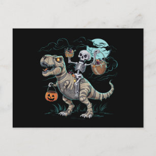 Carte Postale Skeleton équitation Dinosaur T rex Halloween Citro