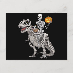 Carte Postale Skeleton équitation maman Dinosaur T rex Halloween