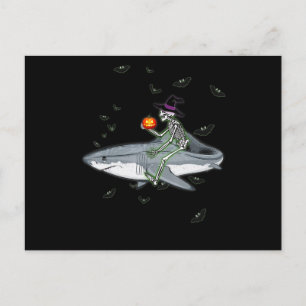 Carte Postale Skeleton équitation requin - Drôle cadeau Hallowee