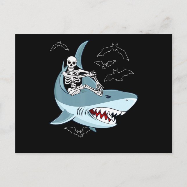 Carte Postale Skeleton équitation requin Drôle cadeaux d'Hallowe (Devant)