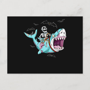Carte Postale Skeleton équitation Zombie Shark Funny Halloween c