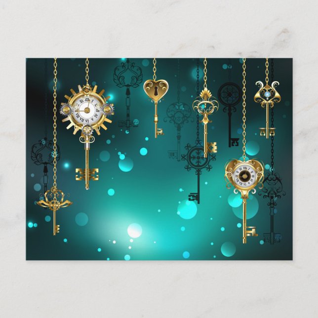 Carte Postale Skeleton Keys on Green Background (Devant)