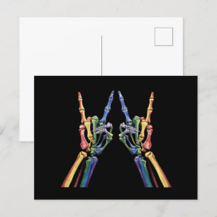 Carte Postale Skeleton Rock Main LGBTQ Cool Rainbow Flag Gay