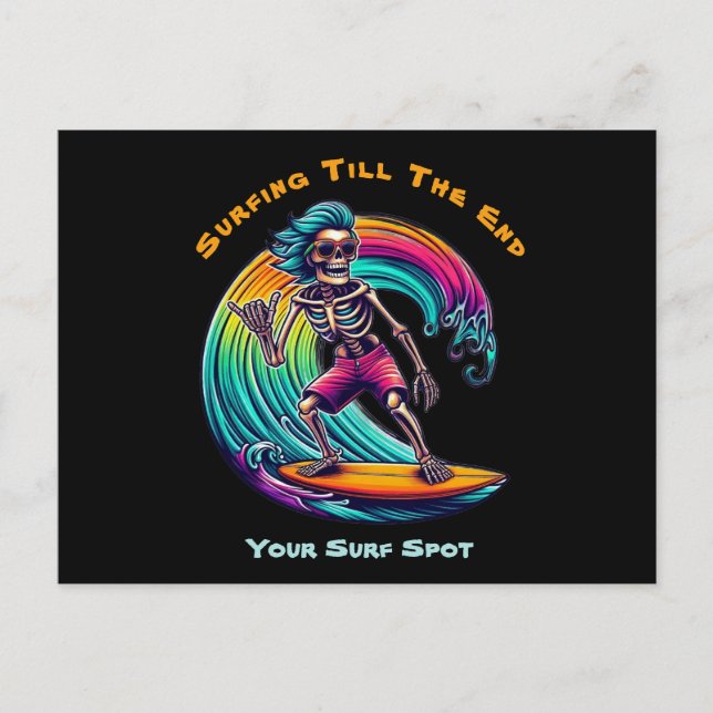 Carte Postale Skeleton Surfer En Vague (Devant)