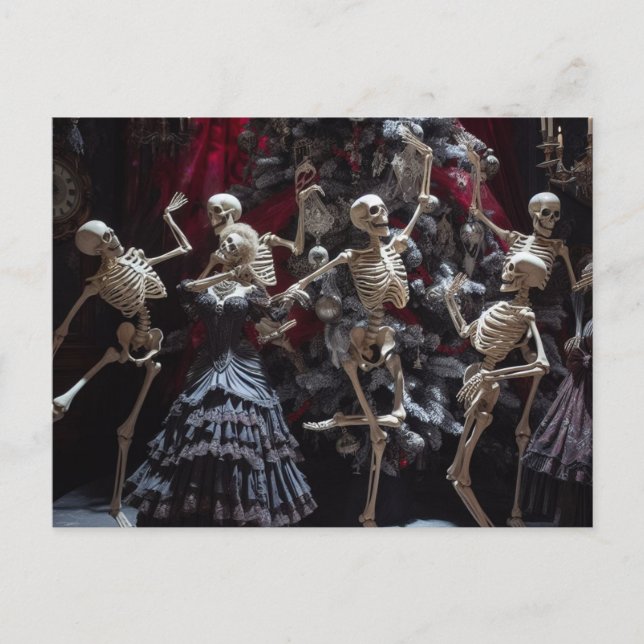 Carte Postale Skeletons dansant autour de l'arbre de Noël (Devant)