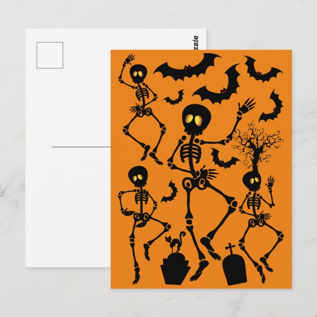 Carte Postale Skeletons d'Halloween Macabre Dance (Devant / Derrière)