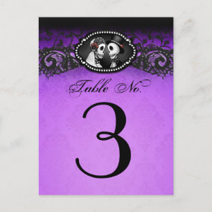 Carte Postale Skeletons d'Halloween violet et noir Numéro de tab