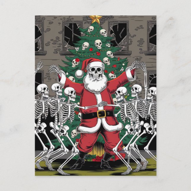 Carte Postale Skeletons et Père Noël dansent autour de l'arbre d (Devant)