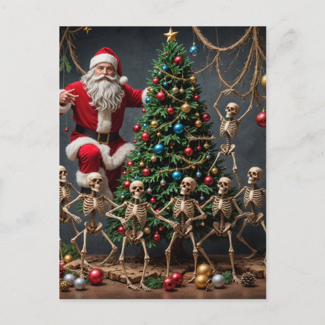 Carte Postale Skeletons festifs Père Noël Dancing Christmas Tree (Devant)