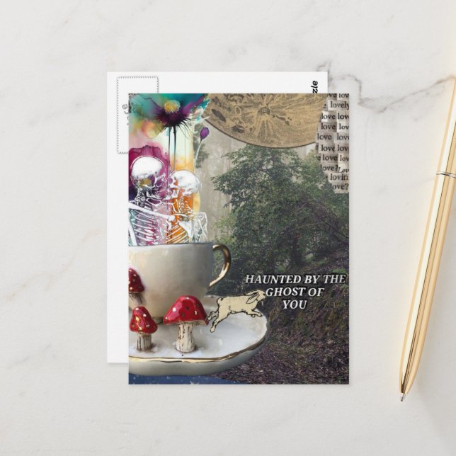 Carte Postale Skeletons Mixed Media Collage Ghost of You (Devant/Arrière en situation)
