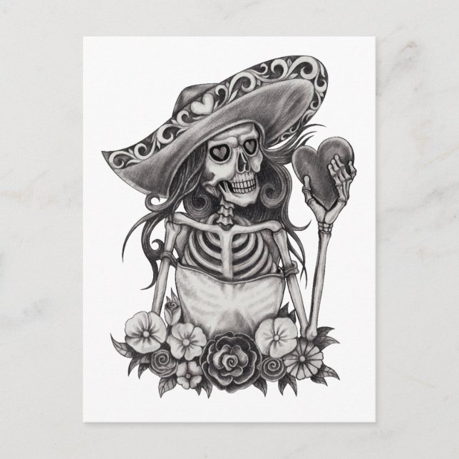 Carte Postale Sketch Skeleton Love Heart (Devant)