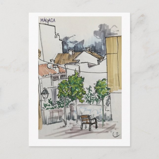 Carte Postale Skethchbook pages. Málaga. Markers (Devant)