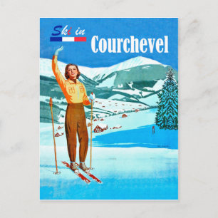 Carte Postale Ski à Courchevel, femme en ski, France