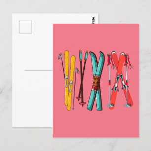 Carte Postale Ski amusant Ski coloré Ski skieur