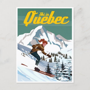 Carte Postale ski au Québec Canada Vintage voyage illustration