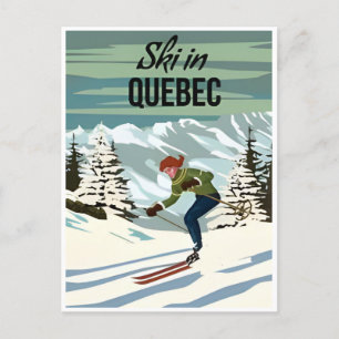 Carte Postale ski au Québec Canada Vintage voyage illustration