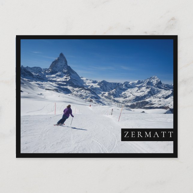 Carte Postale Ski avec Mont Matterhorn à Zermatt, Suisse (Devant)