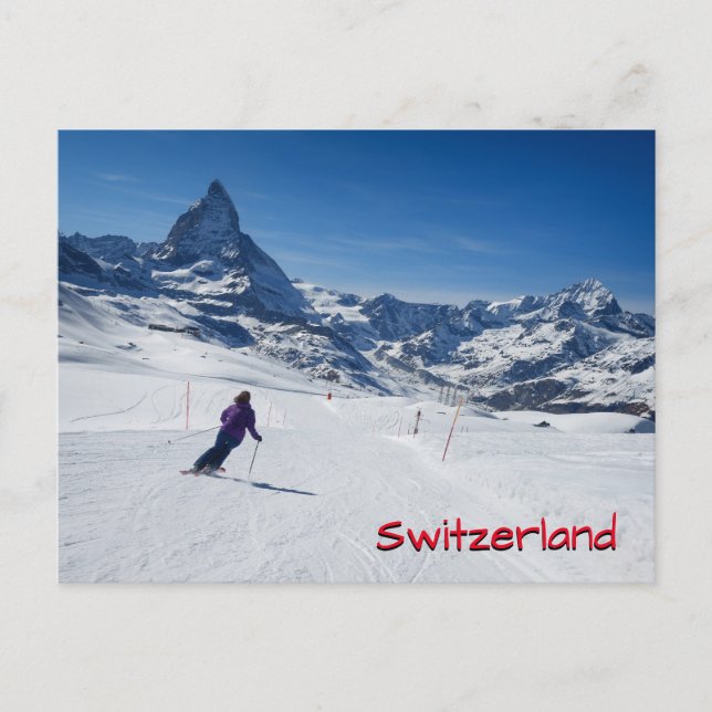 Carte Postale Ski avec Mont Matterhorn à Zermatt, Suisse (Devant)