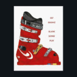 Carte Postale ski boot aller ski toboggan un peu de plaisir<br><div class="desc">Cette carte postale présente l'art rendu par Kristie Hubler d'une botte de ski rouge, avec le texte "aller skier glisser un peu de plaisir", qui a vendu sur de nombreux autres ornements et porte - clés sur d'autres produits et sites. Parfait pour les loisirs d'hiver, les bébés neige, skieurs, vacances...</div>