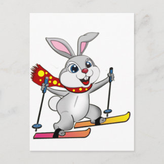 Carte Postale Ski Bunny - Drôle et joli dessin animé