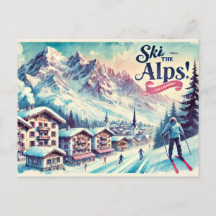 Carte Postale Ski dans les Alpes