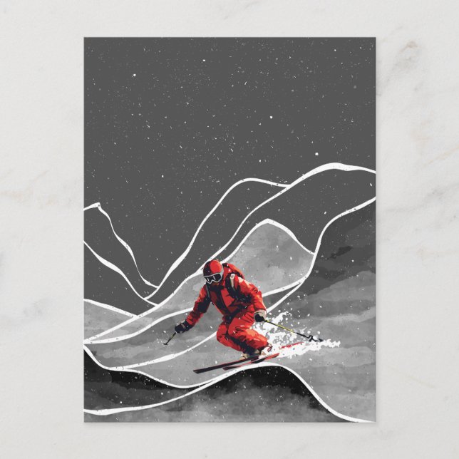 Carte Postale Ski de montagne sur neige (Devant)