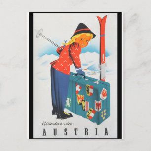 Carte Postale ski en autriche affiche de voyage vintage