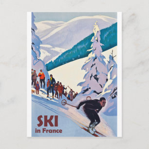 Carte Postale Ski en France, vacances d'hiver, voyage vintage