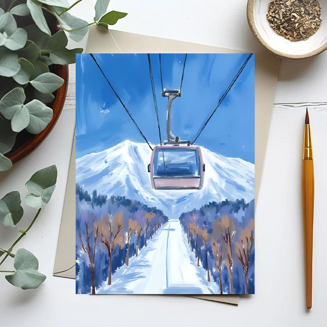 Carte Postale Ski Gondola Snow Mountain Watercolor (Créateur téléchargé)