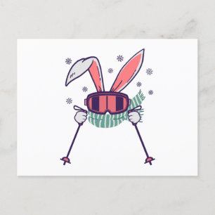 Carte Postale Ski lapin avec bâtons de ski lunettes de ski et éc