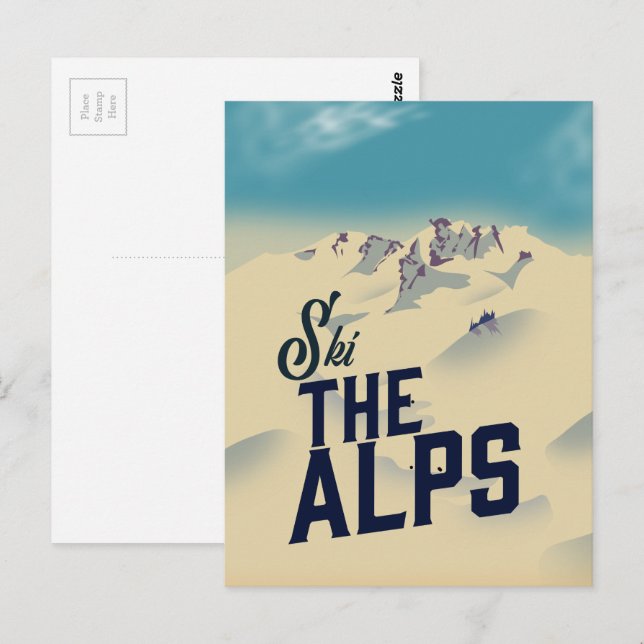 Carte Postale Ski Les Alpes (Devant / Derrière)