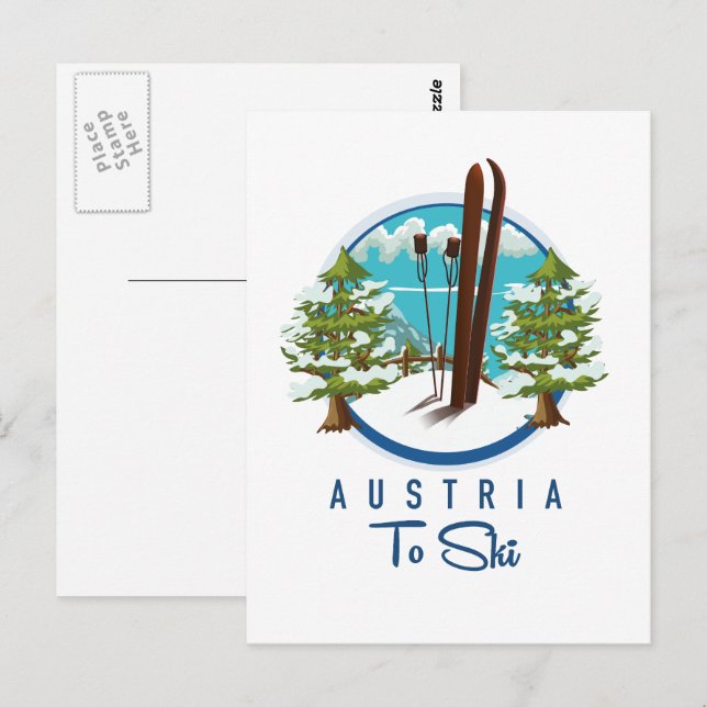 Carte Postale Ski, logo d'affiche de ski. (Devant / Derrière)