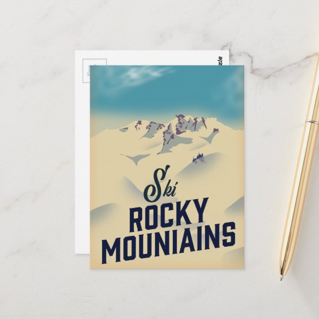Carte Postale Ski Montagnes Rocheuses États-Unis (Devant/Arrière en situation)