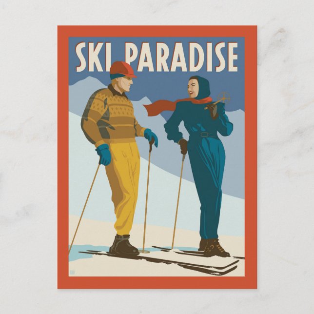 Carte Postale Ski Paradise Impression Vintage (Devant)